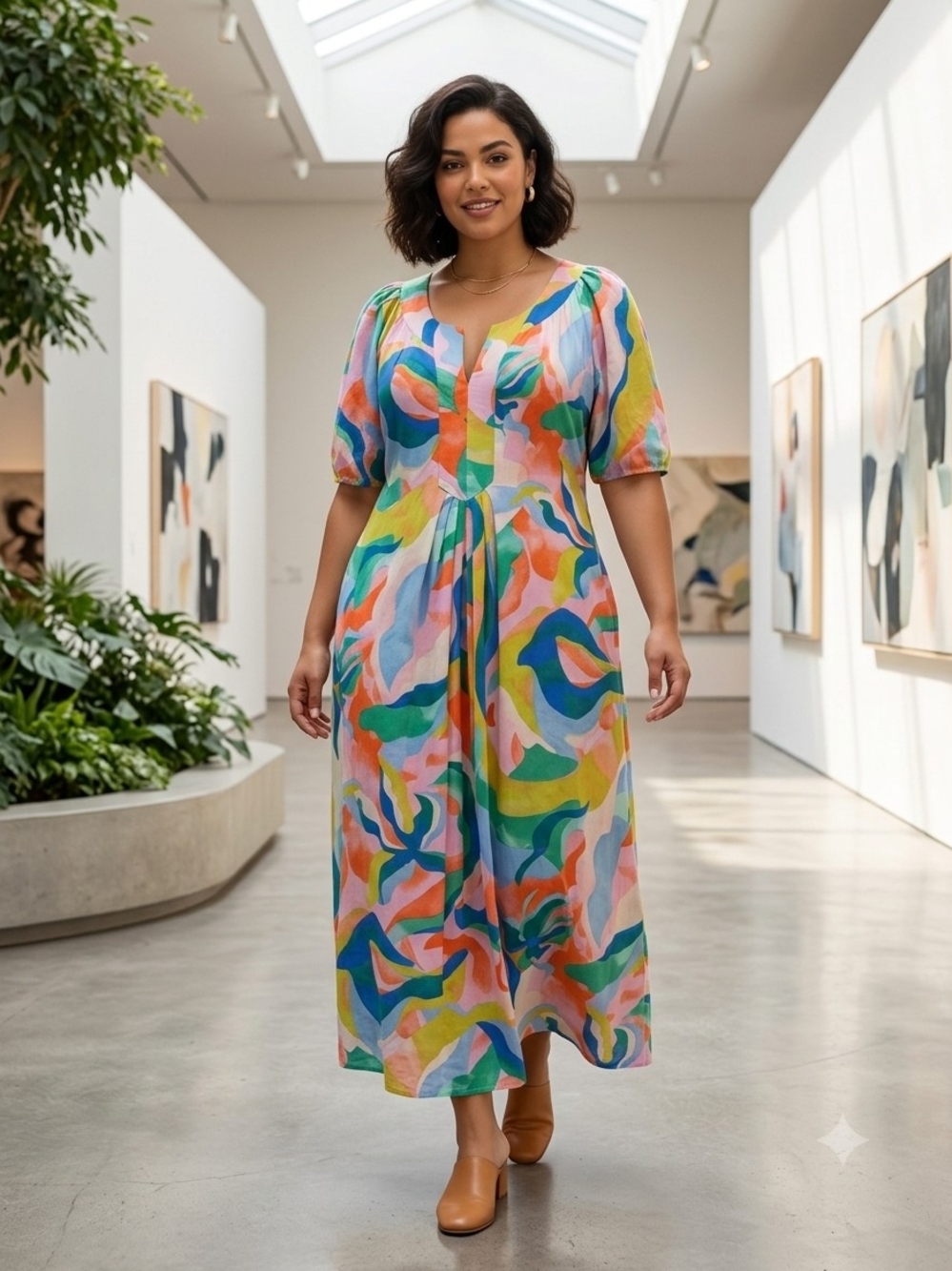 easel Multicolor Abstract Maxi Dress in Pink, Blue, Green & Yellow